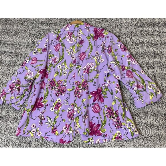 Susan Graver Women's Printed Peachskin Blazer with Ruched Sleeves Lilac Size 22W - Picture 2 of 9